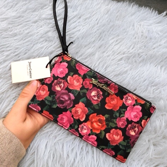 🍀Juicy Couture Nwt Floral Rose Printed Wristlet - Picture 3 of 5
